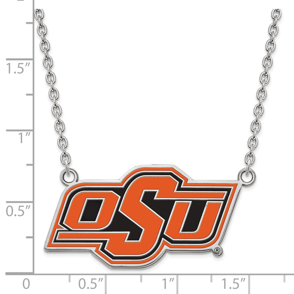 Sterlingsilber Rhodiniert Logoart Oklahoma State University O S U Groß Emailliert Anhänger 18 Zoll Halskette