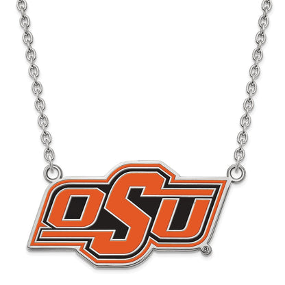 Sterlingsilber Rhodiniert Logoart Oklahoma State University O S U Groß Emailliert Anhänger 18 Zoll Halskette