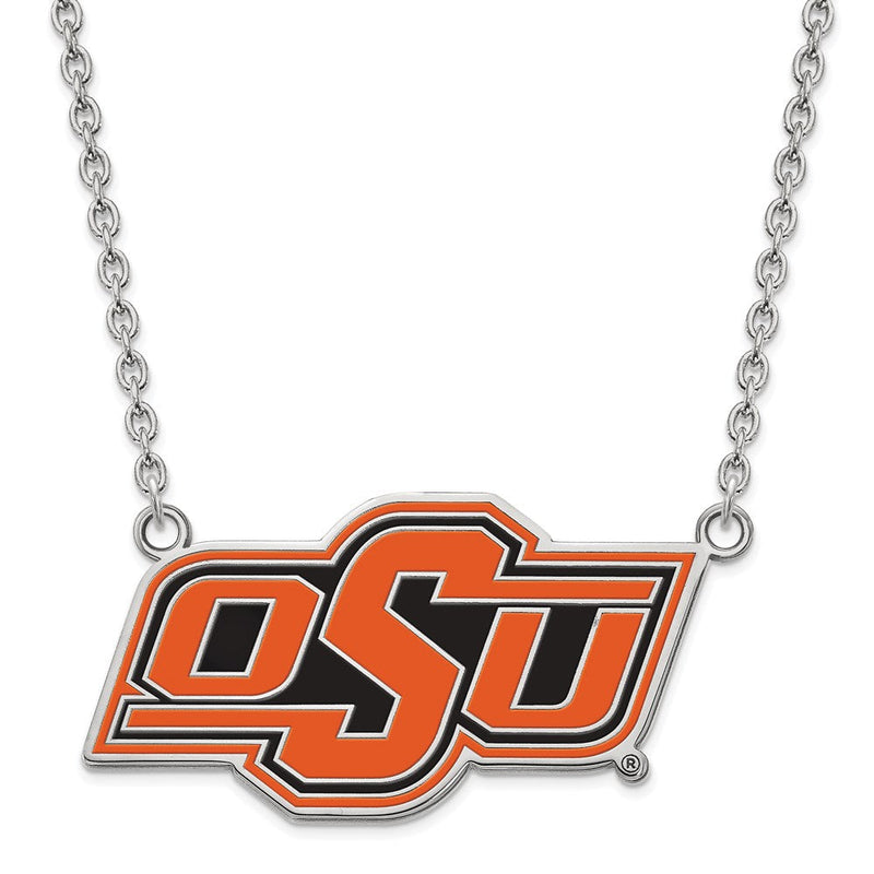 Sterlingsilber Rhodiniert Logoart Oklahoma State University O S U Groß Emailliert Anhänger 18 Zoll Halskette