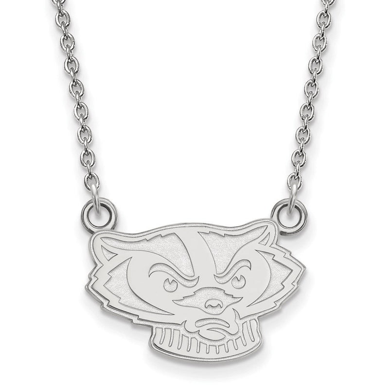 Sterlingsilber Rhodiniert Logoart University Of Wisconsin Badger Klein Anhänger 18 Zoll Halskette