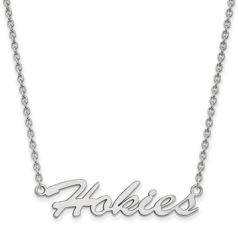 Sterlingsilber Rhodiniert Logoart Virginia Tech Hokies Schreibschrift Mittel Anhänger 18 Zoll Halskette