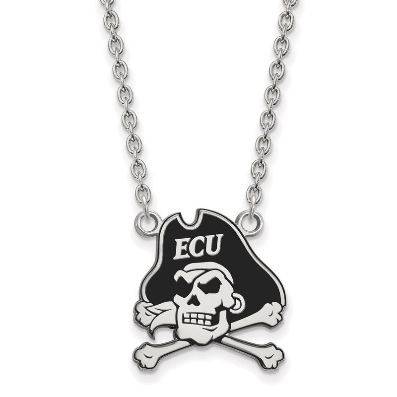 Sterlingsilber Rhodiniert Logoart Ost Carolina University Pirat Groß Emailliert Anhänger 18 Zoll Halskette