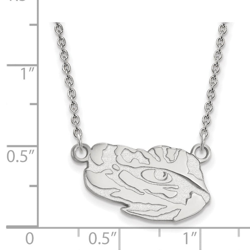 Sterlingsilber Rhodiniert Logoart Louisiana State University Tiger Auge Klein Anhänger 18 Zoll Halskette