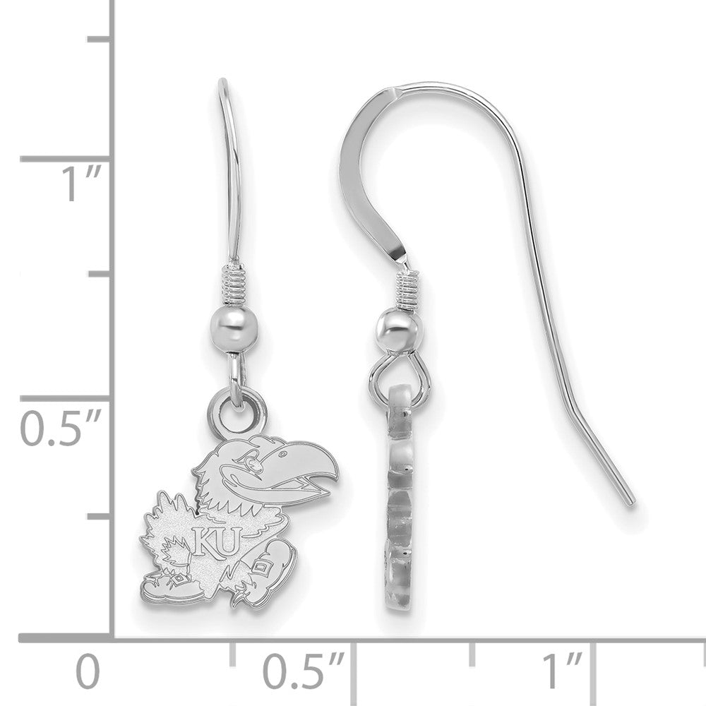 Sterlingsilber Rhodiniert Logoart University Of Kansas Jayhawk Extra Klein Hängend Draht Ohrringe