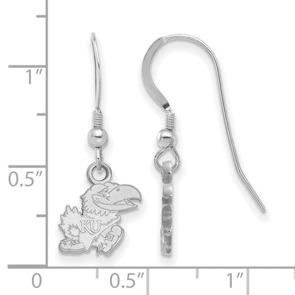 Sterlingsilber Rhodiniert Logoart University Of Kansas Jayhawk Extra Klein Hängend Draht Ohrringe