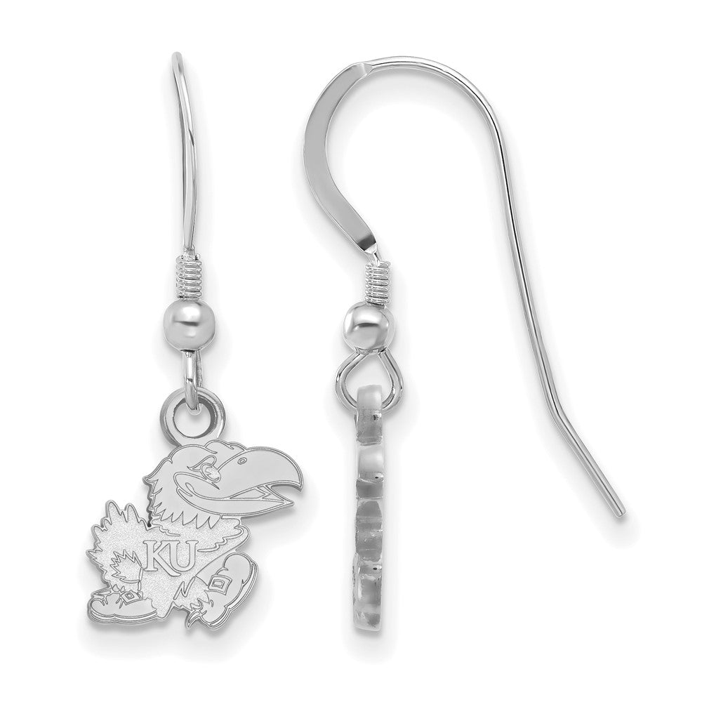 Sterlingsilber Rhodiniert Logoart University Of Kansas Jayhawk Extra Klein Hängend Draht Ohrringe