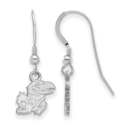 Sterlingsilber Rhodiniert Logoart University Of Kansas Jayhawk Extra Klein Hängend Draht Ohrringe