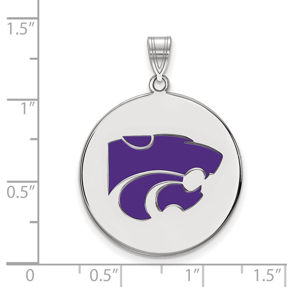 Sterlingsilber Rhodiniert Logoart Kansas State University Wildkatze Extra Groß Emailliert Plättchen Anhänger