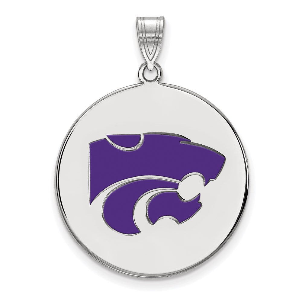 Sterlingsilber Rhodiniert Logoart Kansas State University Wildkatze Extra Groß Emailliert Plättchen Anhänger