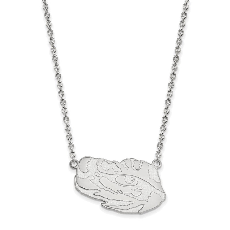 Sterlingsilber Rhodiniert Logoart Louisiana State University Tiger Auge Groß Anhänger 18 Zoll Halskette