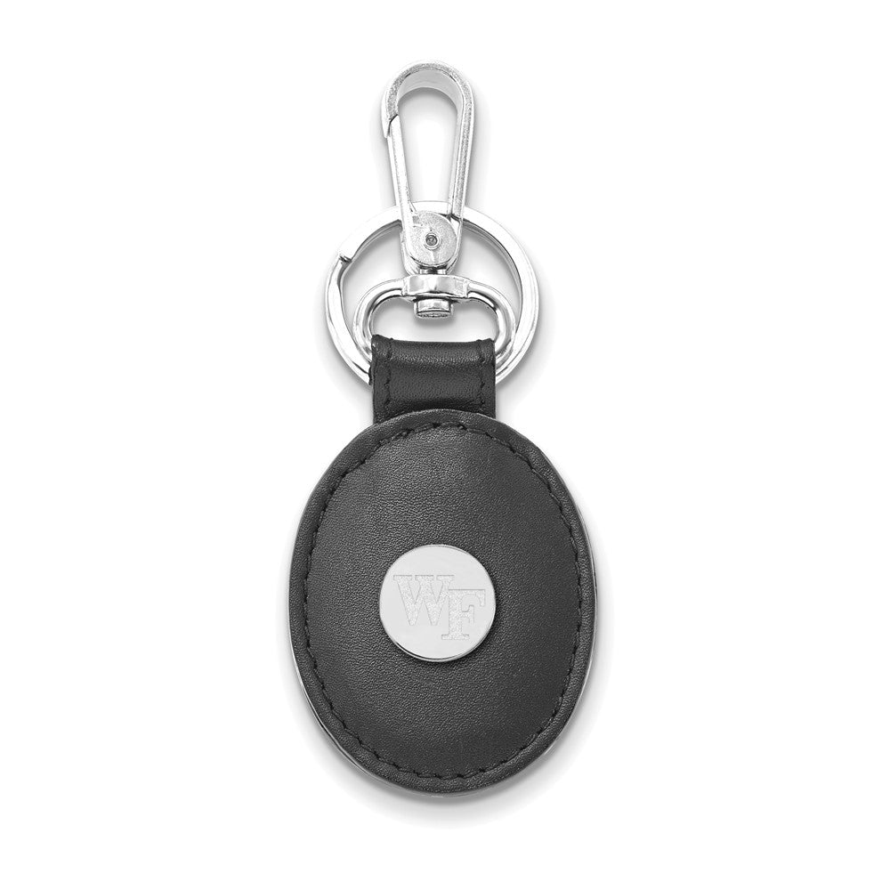 Sterlingsilber Rhodiniert-p Logoart Wake Forest University Schwarz Leder Oval Key Kette