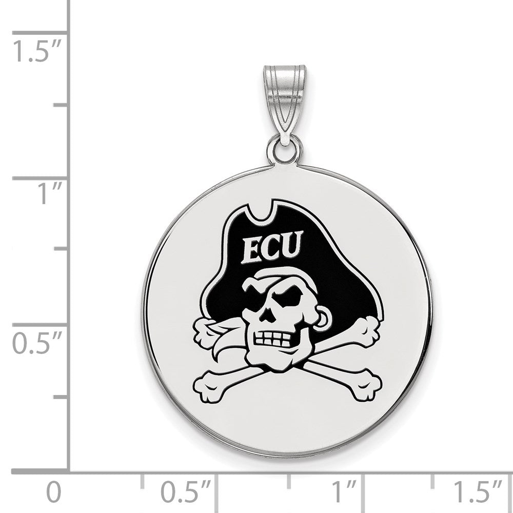 Sterlingsilber Rhodiniert Logoart Ost Carolina University Pirat Extra Groß Emailliert Plättchen Anhänger