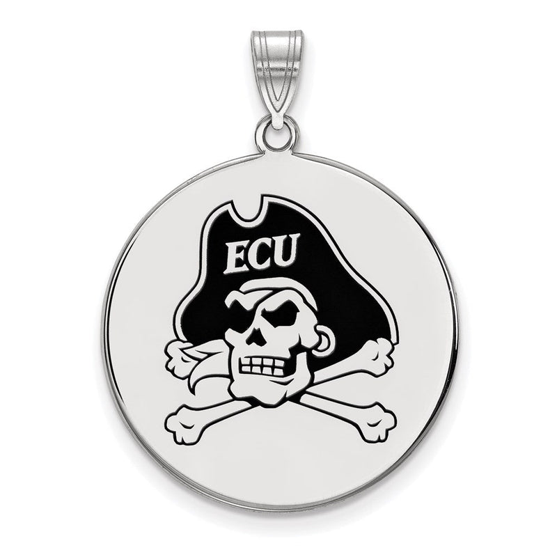 Sterlingsilber Rhodiniert Logoart Ost Carolina University Pirat Extra Groß Emailliert Plättchen Anhänger