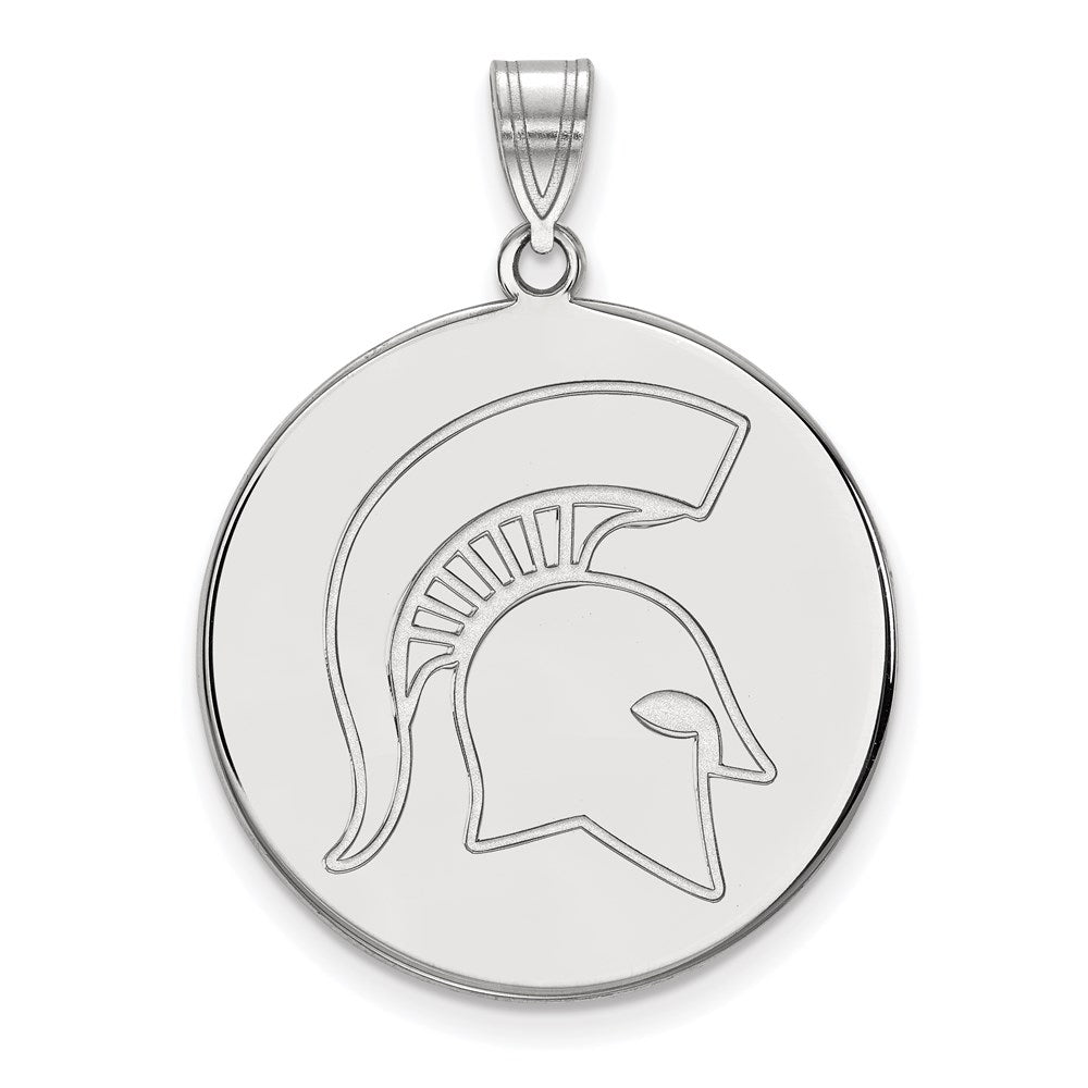 10K Weißgold Logoart Michigan State University Spartan Extra Groß Plättchen Anhänger