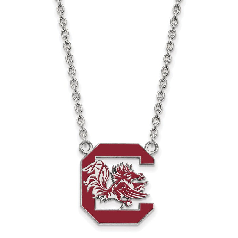 Sterlingsilber Rhodiniert Logoart University Of South Carolina Groß Emailliert Anhänger 18 Zoll Halskette