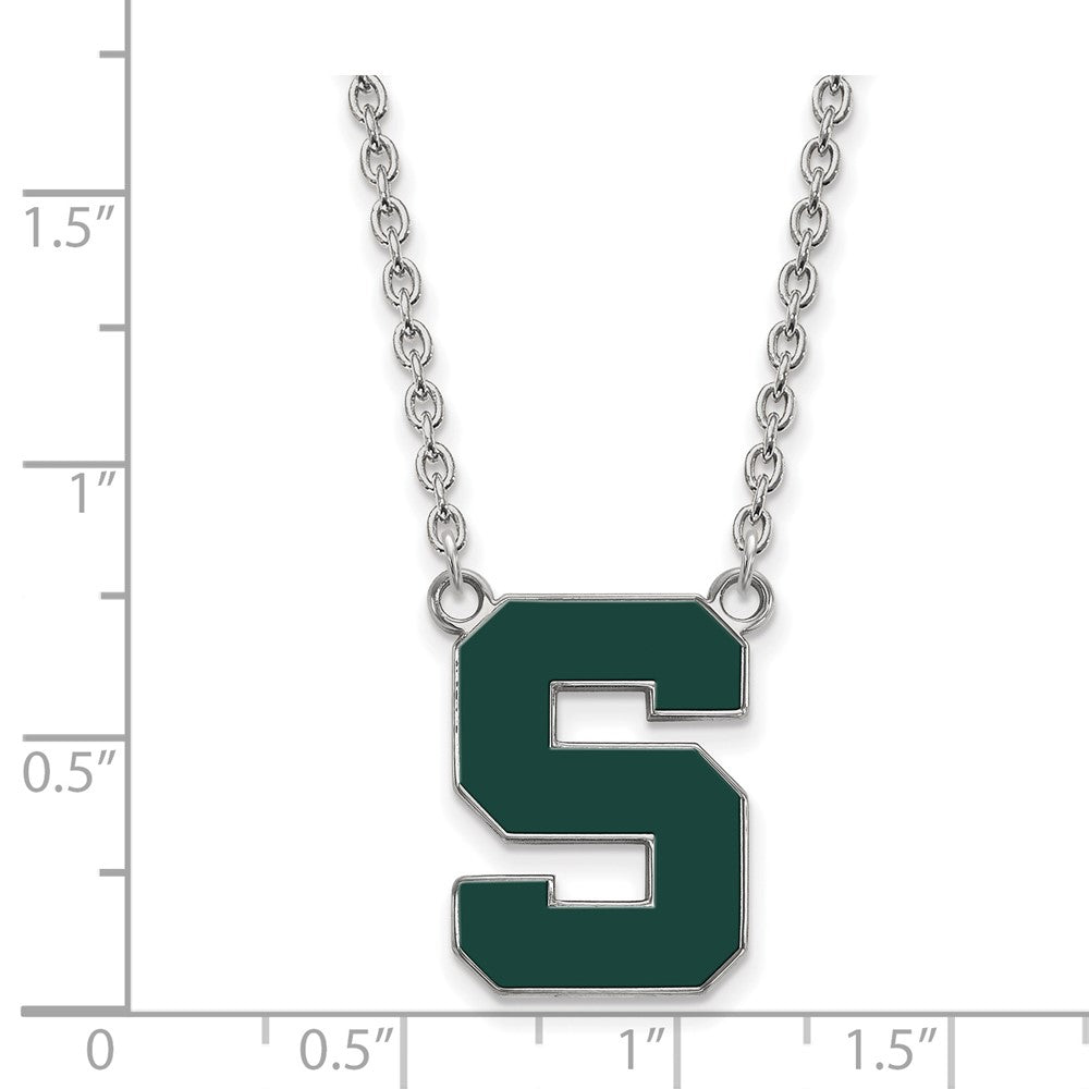 Sterlingsilber Rhodiniert Logoart Michigan State University Buchstabe S Groß Emailliert Anhänger 18 Zoll Halskette