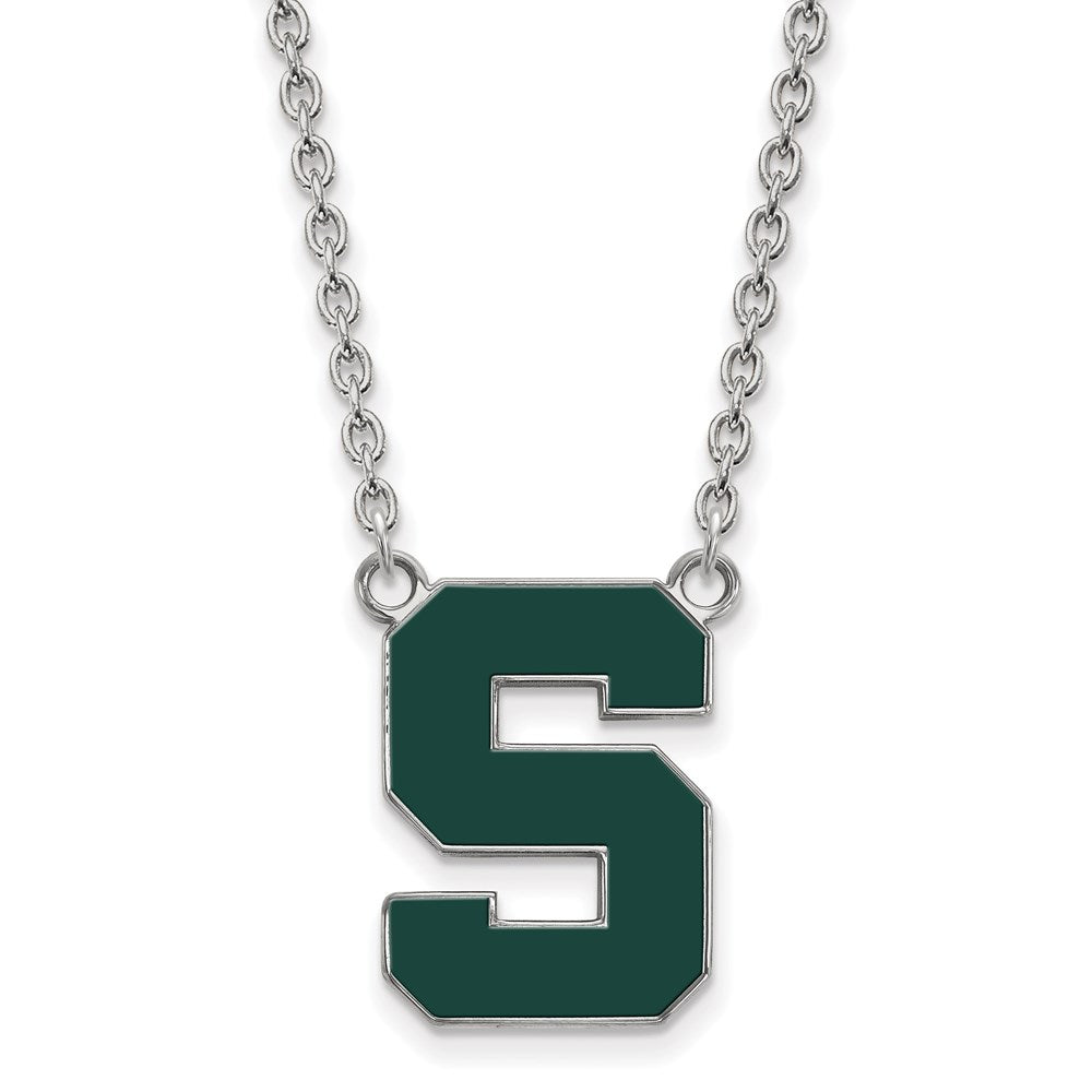 Sterlingsilber Rhodiniert Logoart Michigan State University Buchstabe S Groß Emailliert Anhänger 18 Zoll Halskette