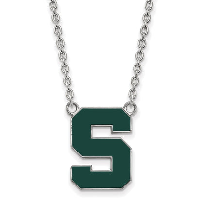 Sterlingsilber Rhodiniert Logoart Michigan State University Buchstabe S Groß Emailliert Anhänger 18 Zoll Halskette