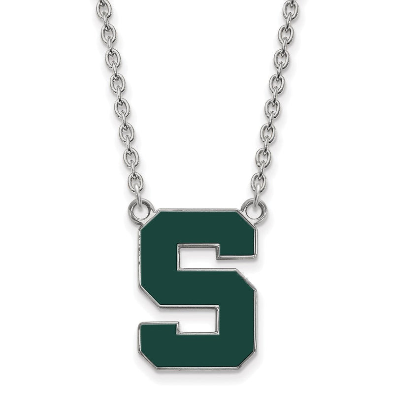 Sterlingsilber Rhodiniert Logoart Michigan State University Buchstabe S Groß Emailliert Anhänger 18 Zoll Halskette