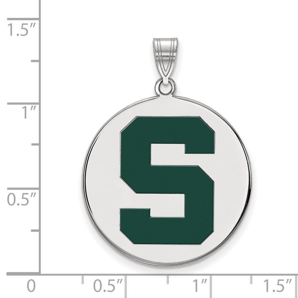 Sterlingsilber Rhodiniert Logoart Michigan State University Buchstabe S Extra Groß Emailliert Plättchen Anhänger