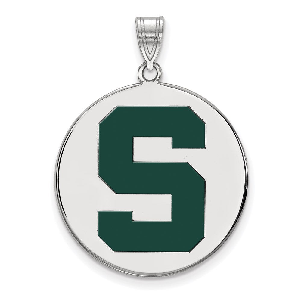 Sterlingsilber Rhodiniert Logoart Michigan State University Buchstabe S Extra Groß Emailliert Plättchen Anhänger