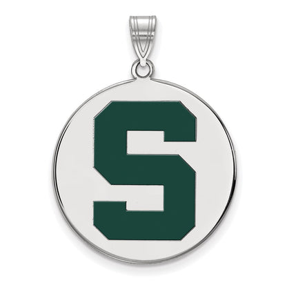 Sterlingsilber Rhodiniert Logoart Michigan State University Buchstabe S Extra Groß Emailliert Plättchen Anhänger