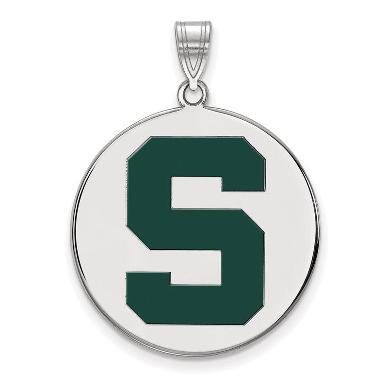 Sterlingsilber Rhodiniert Logoart Michigan State University Buchstabe S Extra Groß Emailliert Plättchen Anhänger
