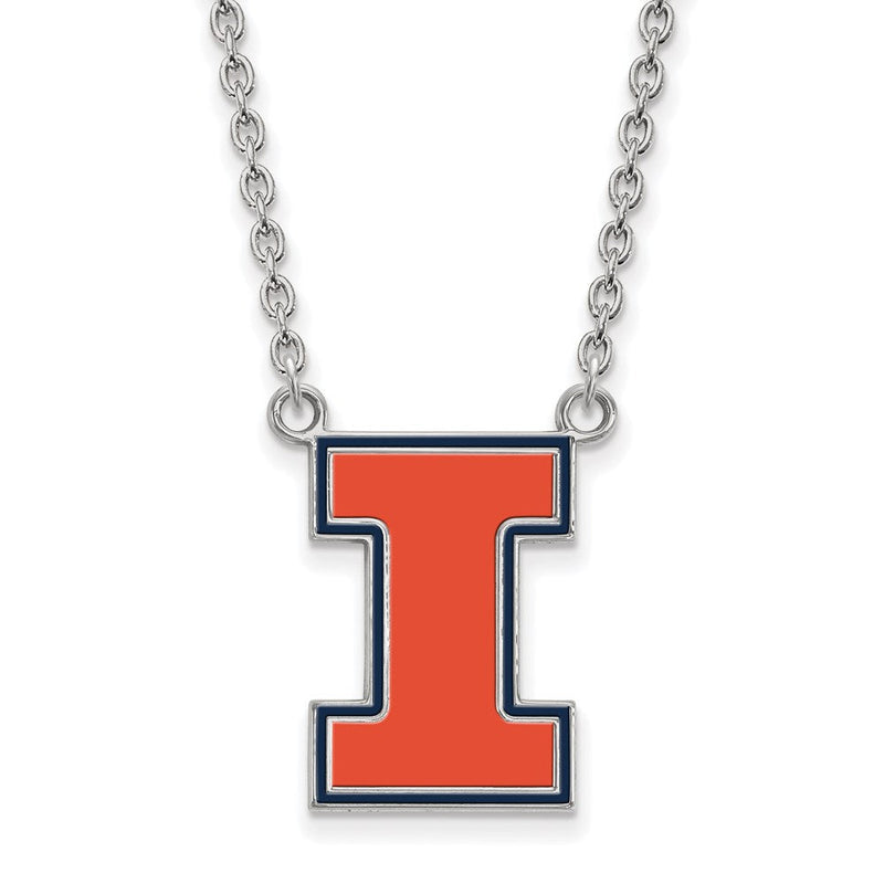 Sterlingsilber Rhodiniert Logoart University Of Illinois Buchstabe I Groß Emailliert Anhänger 18 Zoll Halskette