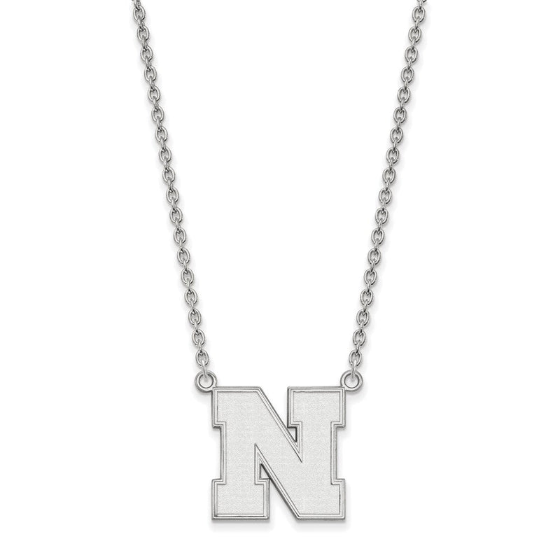 10K Weißgold Logoart University Of Nebraska Buchstabe N Groß Anhänger 18 Zoll Halskette