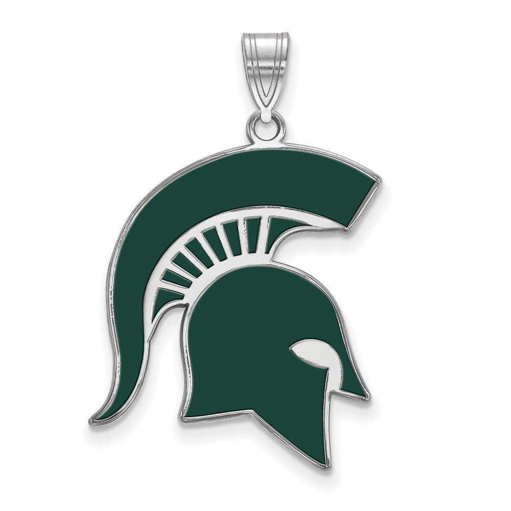 Sterlingsilber Rhodiniert Logoart Michigan State University Spartan Extra Groß Emailliert Anhänger