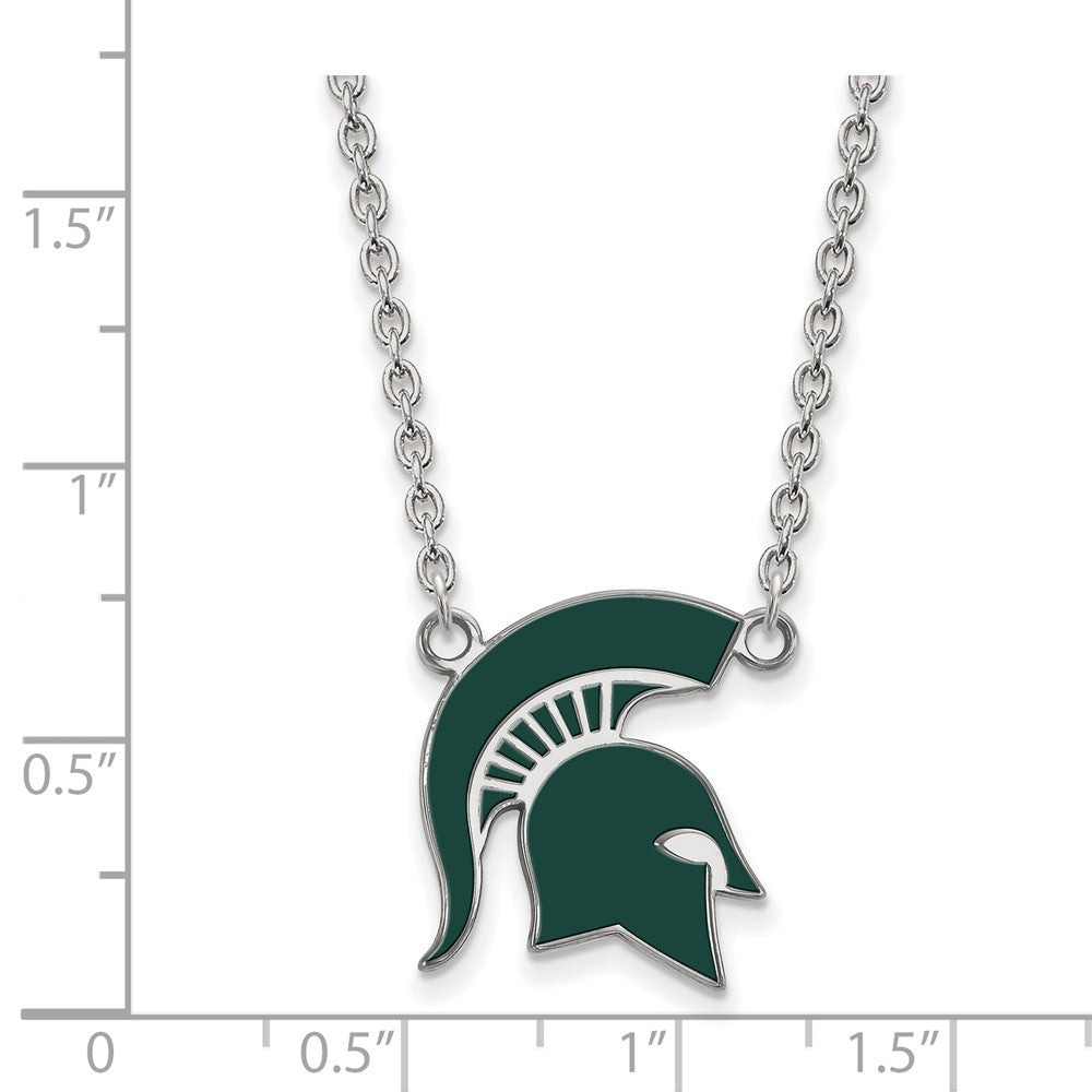 Sterlingsilber Rhodiniert Logoart Michigan State University Spartan Groß Emailliert Anhänger 18 Zoll Halskette