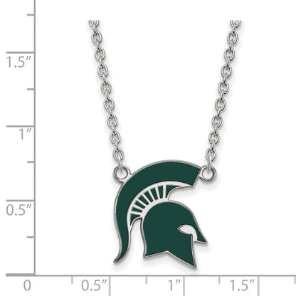 Sterlingsilber Rhodiniert Logoart Michigan State University Spartan Groß Emailliert Anhänger 18 Zoll Halskette