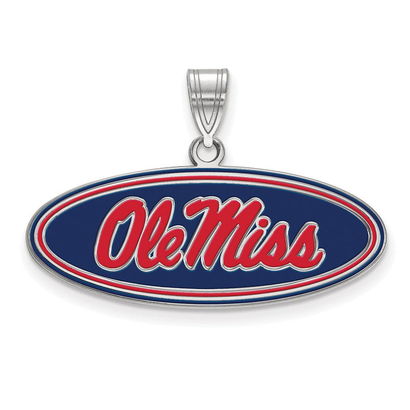 Sterlingsilber Rhodiniert Logoart University Of Mississippi Ole Miss Mittel Oval Emailliert Anhänger