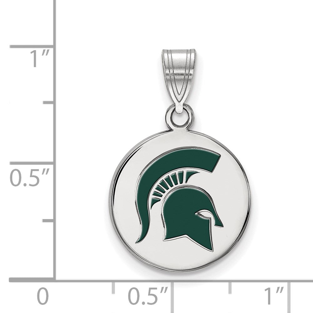 Sterlingsilber Rhodiniert Logoart Michigan State University Spartan Mittel Emailliert Plättchen Anhänger
