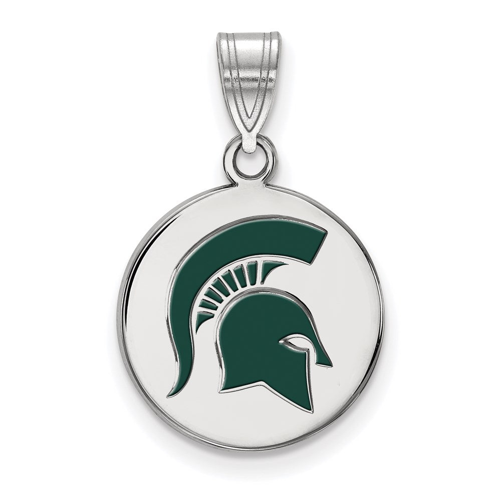 Sterlingsilber Rhodiniert Logoart Michigan State University Spartan Mittel Emailliert Plättchen Anhänger