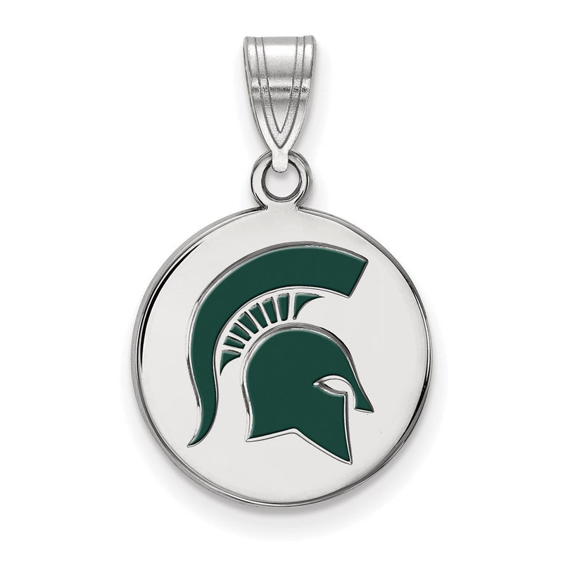 Sterlingsilber Rhodiniert Logoart Michigan State University Spartan Mittel Emailliert Plättchen Anhänger