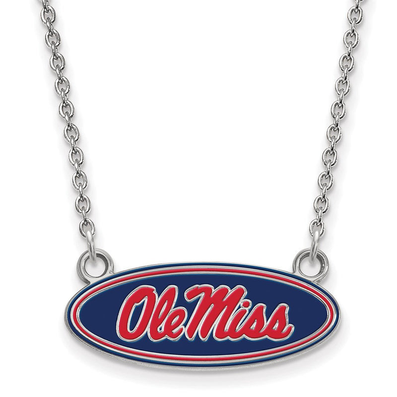 Sterlingsilber Rhodiniert Logoart University Of Mississippi Ole Miss Klein Emailliert Oval Anhänger 18 Zoll Halskette