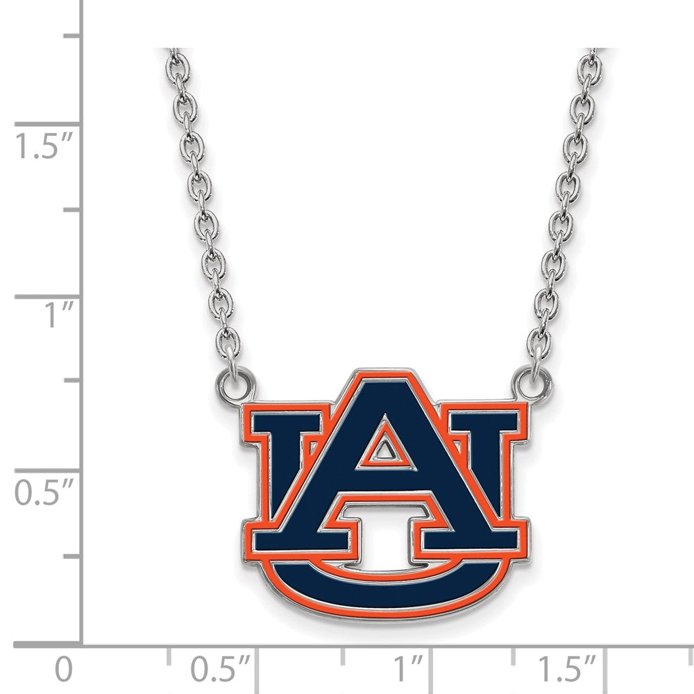 Sterlingsilber Rhodiniert Logoart Auburn University Groß Emailliert Anhänger 18 Zoll Halskette