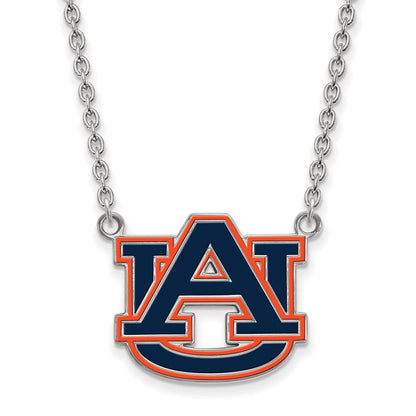 Sterlingsilber Rhodiniert Logoart Auburn University Groß Emailliert Anhänger 18 Zoll Halskette