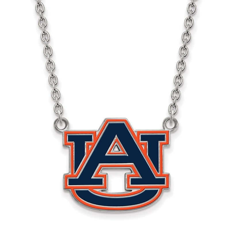 Sterlingsilber Rhodiniert Logoart Auburn University Groß Emailliert Anhänger 18 Zoll Halskette