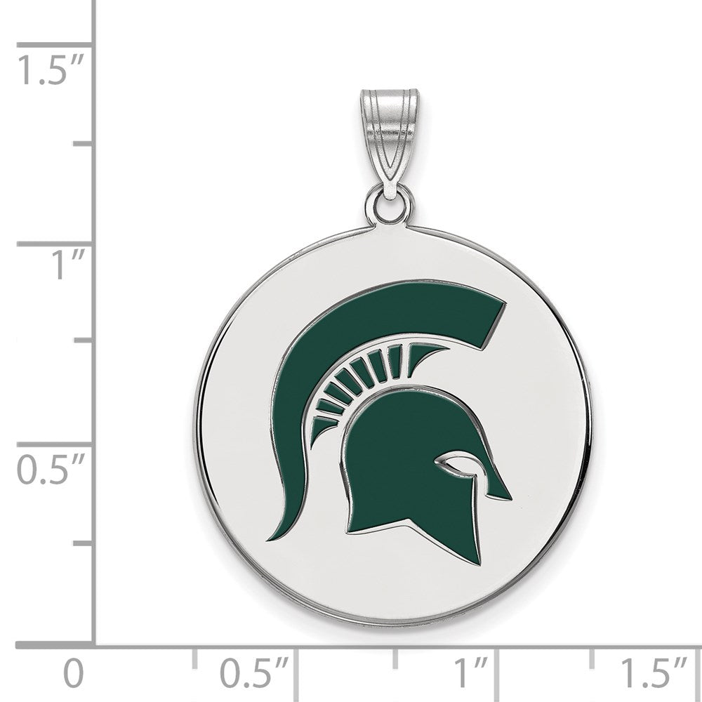 Sterlingsilber Rhodiniert Logoart Michigan State University Spartan Extra Groß Emailliert Plättchen Anhänger