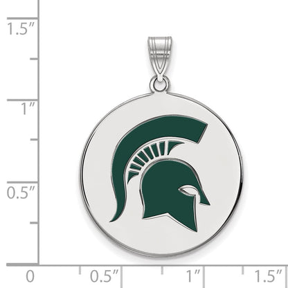 Sterlingsilber Rhodiniert Logoart Michigan State University Spartan Extra Groß Emailliert Plättchen Anhänger