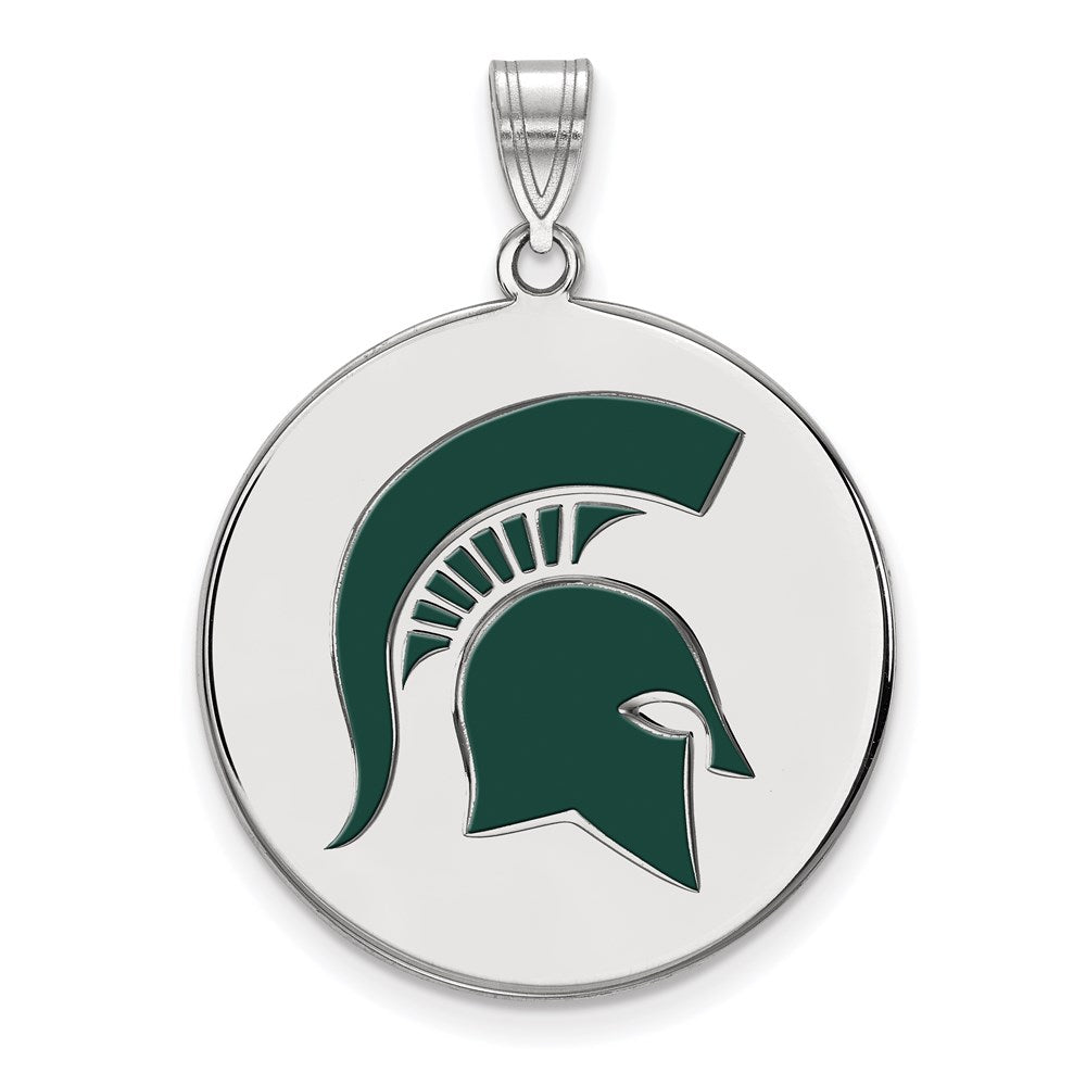 Sterlingsilber Rhodiniert Logoart Michigan State University Spartan Extra Groß Emailliert Plättchen Anhänger