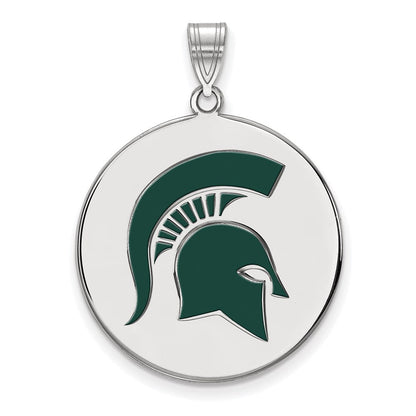 Sterlingsilber Rhodiniert Logoart Michigan State University Spartan Extra Groß Emailliert Plättchen Anhänger
