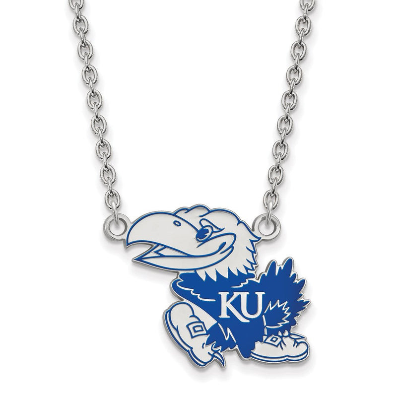 Sterlingsilber Rhodiniert Logoart University Of Kansas Jayhawk Groß Emailliert Anhänger 18 Zoll Halskette