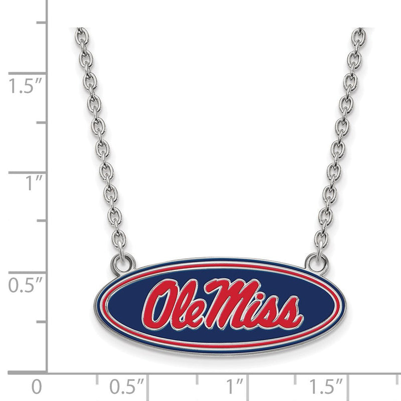 Sterlingsilber Rhodiniert Logoart University Of Mississippi Ole Miss Groß Emailliert Oval Anhänger 18 Zoll Halskette