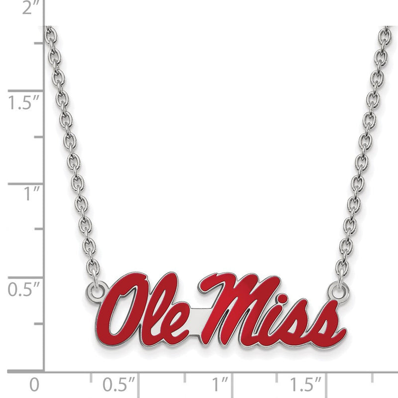 Sterlingsilber Rhodiniert Logoart University Of Mississippi Ole Miss Groß Emailliert Anhänger 18 Zoll Halskette