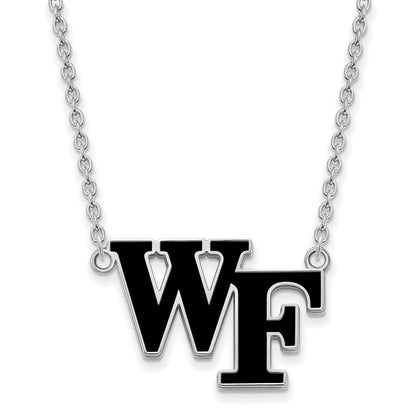 Sterlingsilber Rhodiniert Logoart Wake Forest University W F Groß Emailliert Anhänger 18 Zoll Halskette