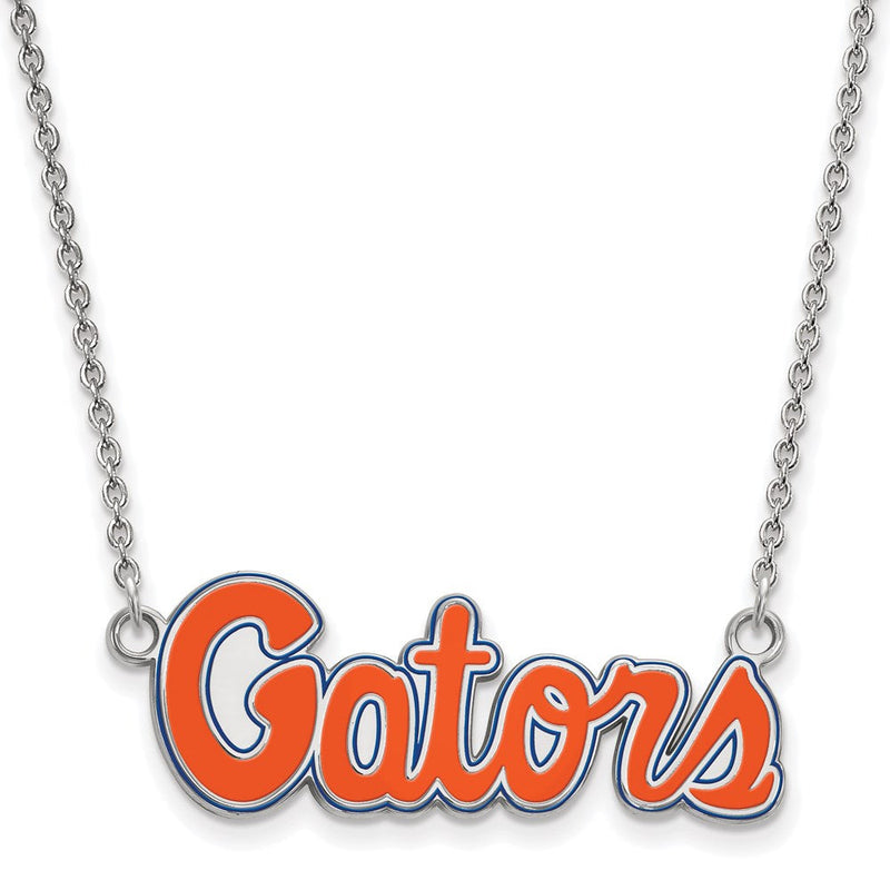 Sterlingsilber Rhodiniert Logoart University Of Florida Gators Schreibschrift Klein Emailliert Anhänger 18 Zoll Halskette