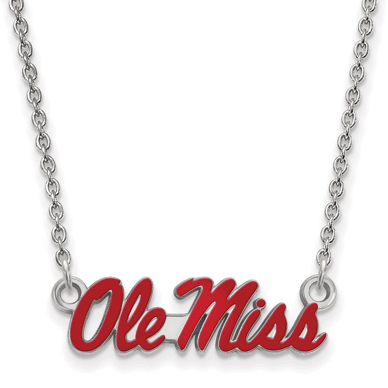 Sterlingsilber Rhodiniert Logoart University Of Mississippi Ole Miss Klein Emailliert Anhänger 18 Zoll Halskette